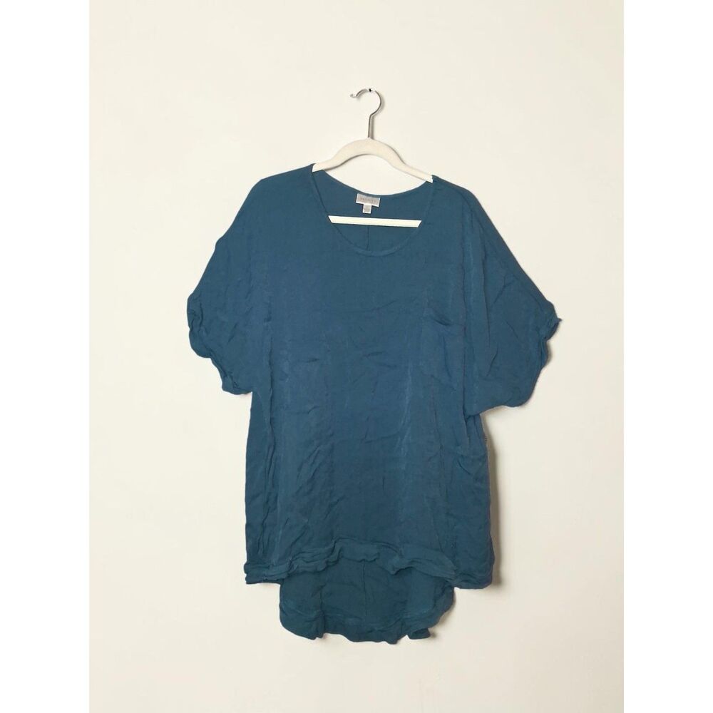 Refinity Womens XXL Teal Blue High Low Short Sleeve Tunic Top Relaxed Oversized